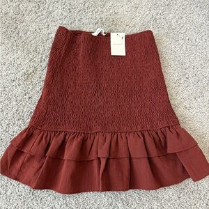 Idem Ditto Smocked Ruffle Hem Midi Skirt - Rust